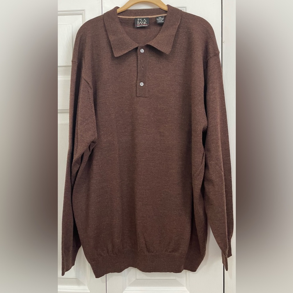 Jos A Bank Signature Collection Polo Men’s  100% Wool Sweater Brown XXL